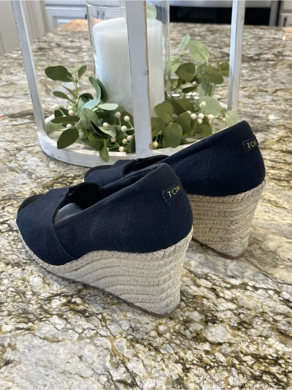 Toms Women’s Peep Toe Wedge - Black & Cream